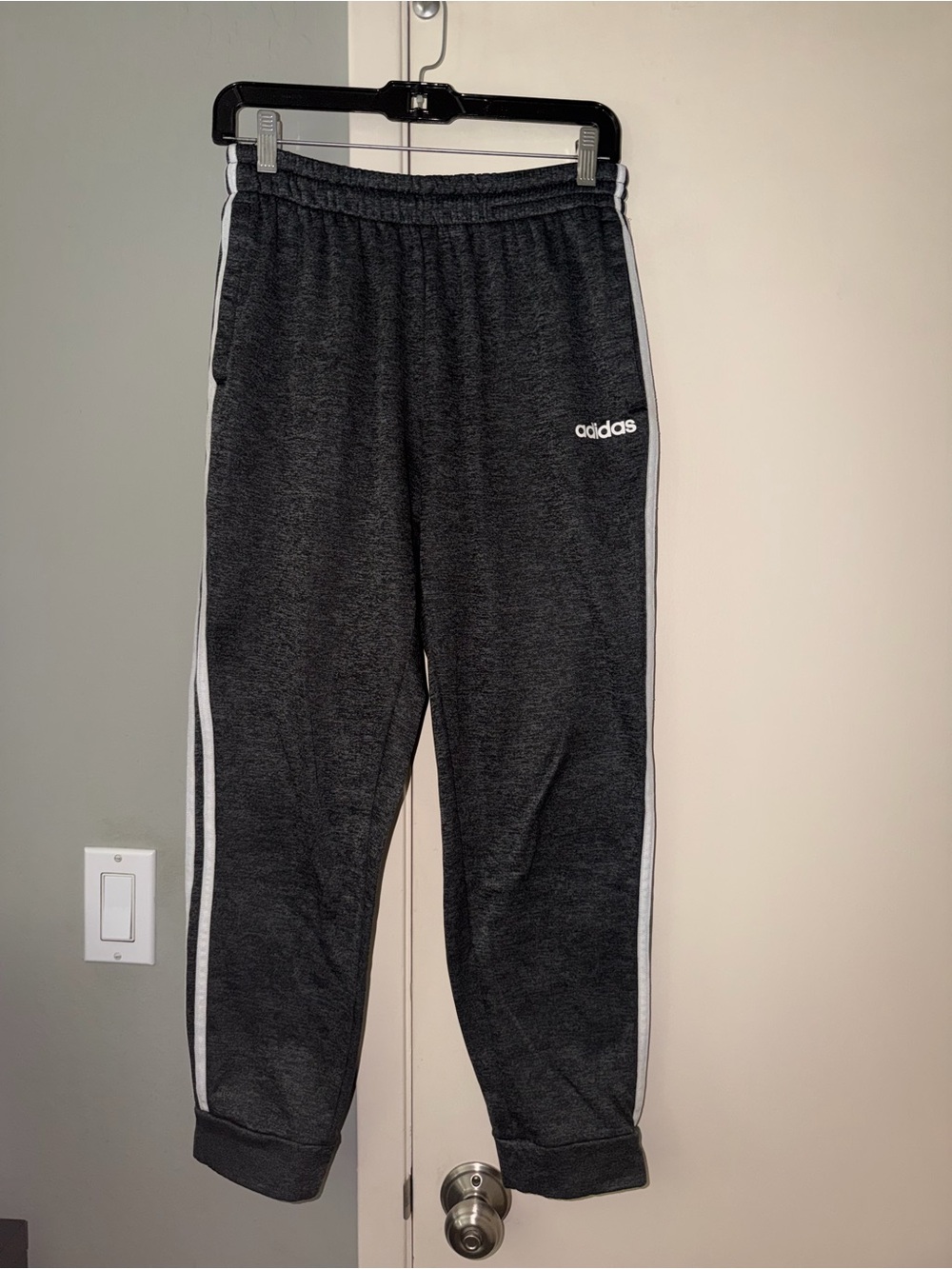 adidas Dark Gray Track Jogger Pants with White Side Stripes